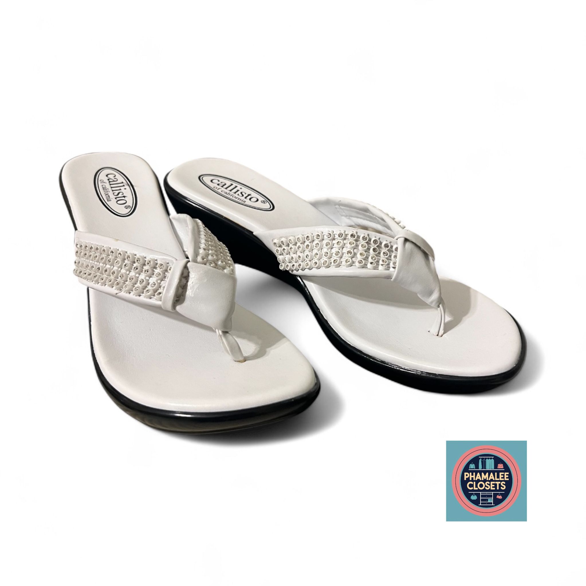 Callisto of California White Rhinestone Wedge Sandals