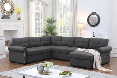 Extended 114" Pull Out Sleeper Sofa Bed Sectional Couch With Storage Chaise