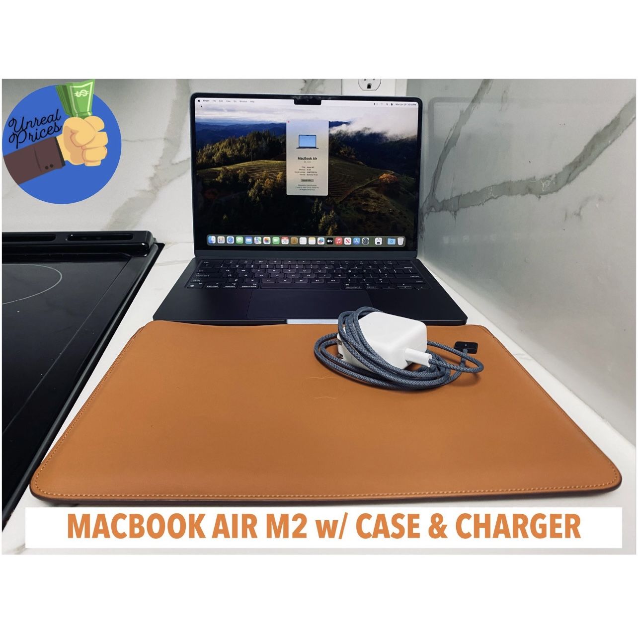 Apple MacBook Air M2 13 Inch Laptop w/ Leather Case, 100% Battery & Charger 💻 