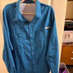 Columbia Long Sleeve Shirt Blue Outdoor Button-Up, Size XXL