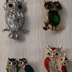 Various Owl Brooches with Crystals. $10 each