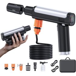 New-Foldable Cordless Washer, Portable Battery Washer with 5-in-1 Nozzle, 3 Levels & LCD Display, Handheld Washer for Car, Bike, Patio & Camping (Blac
