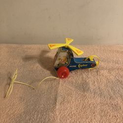 Vintage 1970 Fisher Price Mini Copter Pull Toy With Original Pull String #448