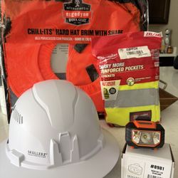 Skullerz Class C Hard Hat with Full Brim Vented Ratchet Suspension LED /Milwaukee Performance 2XL/3XL Yellow Class 2 High Visibility Safety Vest 