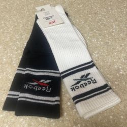Reebok 2 Pair Of Knee Socks, White/Black, Size 4.5-6.5