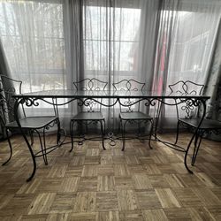 Antique Wrought Iron Table With Glass Table Top