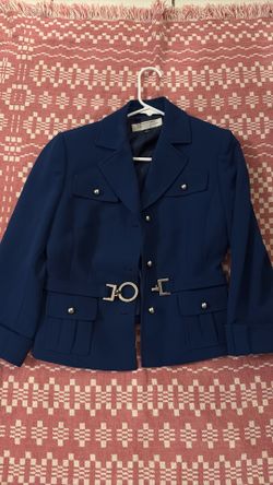 Vintage Tahari Royal Blue Cropped Blazer Jacket w/ Silver Hardware