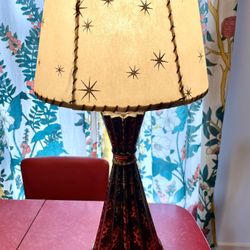 Vintage 50s Lamp Black & Gold Starburst Atomic Ranch MCM/Eames Era 22 K Gold Sp