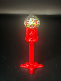 Miniature Vintage Dollhouse 1:12 Red Gumball Machine Stand — Cast Metal with Glass Globe