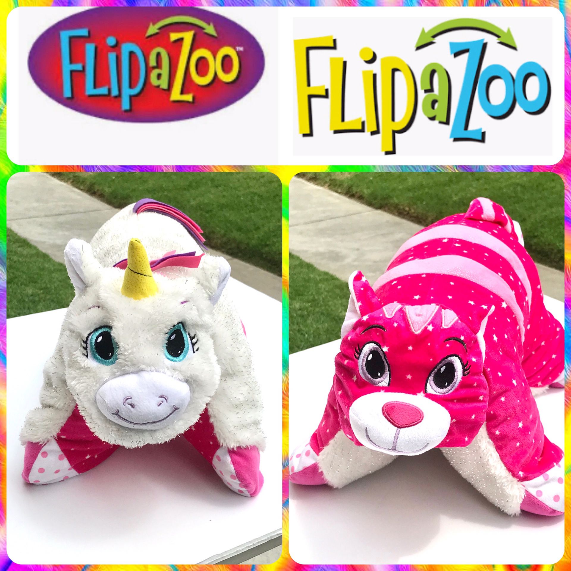 FLIPAZOO Reversible Cat / Unicorn Pillow