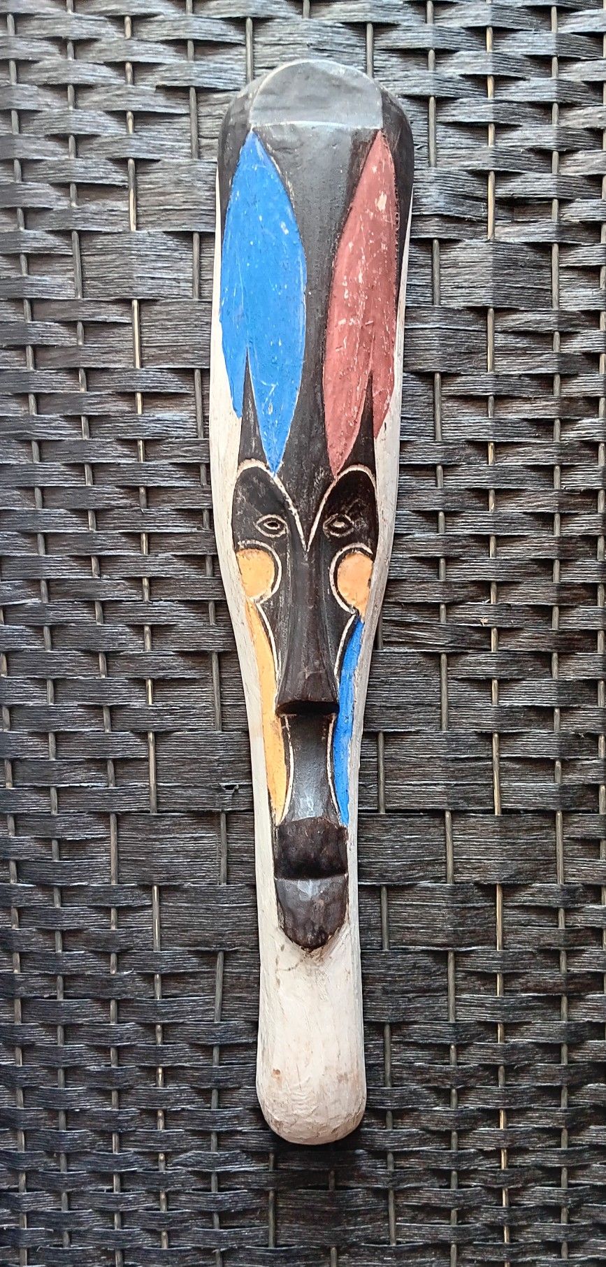 African Mask Made in Cameroon, 24.5" Wood Fang Mask, African Accents Elongated Tribal Mask Wall Art