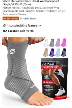 Sleeve Stars Ankle Brace Men & Women Support (Single/M:10"-12"/Gray)