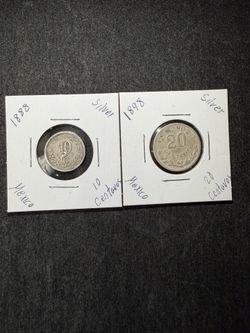 2 Mexican silver coins 10 & 20 centavos