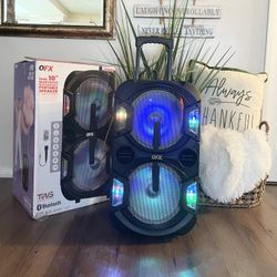 QFX doble 2x 10” Bluetooth rechargeable Party Speaker With Microphone And LED Lights 🔊🎤🎶  