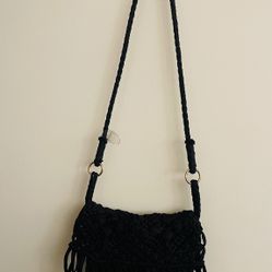 Mossimo fringe tassel boho crochet bag purse black