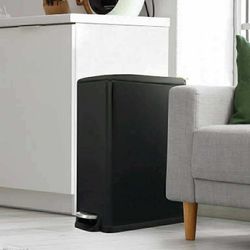 13.2 Gallon Slim Trash Can, Stainless Steel Kitchen Step Garbage Can, Black