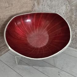 Red Metal 9" Handcrafted Fruit Nuts Serving Bowl Made In India 