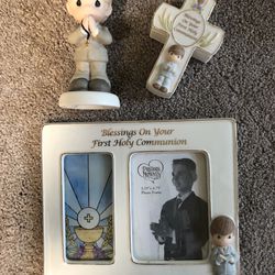 Precious Moments First Communion Boy Figure, Frame and Rosary Box