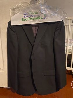 JF Black Pin Striped Suit 38R 32W 30L