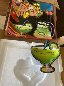 Clay Art "Cantina Lights" chip and dip set featuring hand-painted