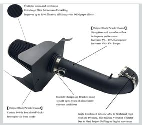 Cold Air Intake  4 Inche & Heat Shield for 09-14 Silverado 1500 GMC Sierra 1500 Yukon Cadillac Escalade ESV EXT Black & Black