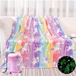 Unicorn Blanket Glow in the dark with travel bag