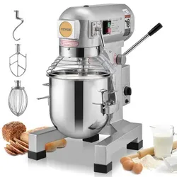 VEVOR Commercial Food Mixer, 28.5L Commercial Stand Mixer with 3 Adjustable Speeds, 1100W Dough Mixer with Stainless Steel Bowl and 3 Mixing Attachmen
