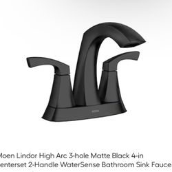 Moen Lindor High Arc 3-hole Matte Black 4-in centerset 2-Handle WaterSense Bathroom Sink Faucet with Drain