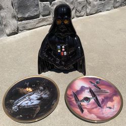 Vintage Star Wars Ceramic Darth Vader Light Hamilton Collection Plate Lot Kenner Action 1977 Figures 1981