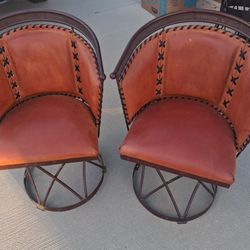 HERRERA handmade Wrought Iron Napa Leather Swivel Chairs