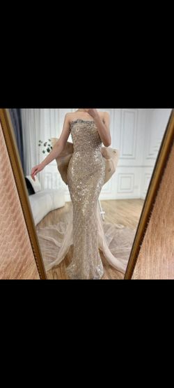 Beaded Gown Dress With Detechable Bow