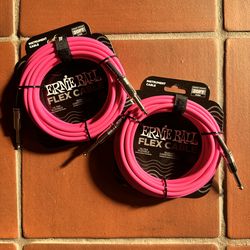 TWO Ernie Ball 20 ft Pink Instrument Cables
