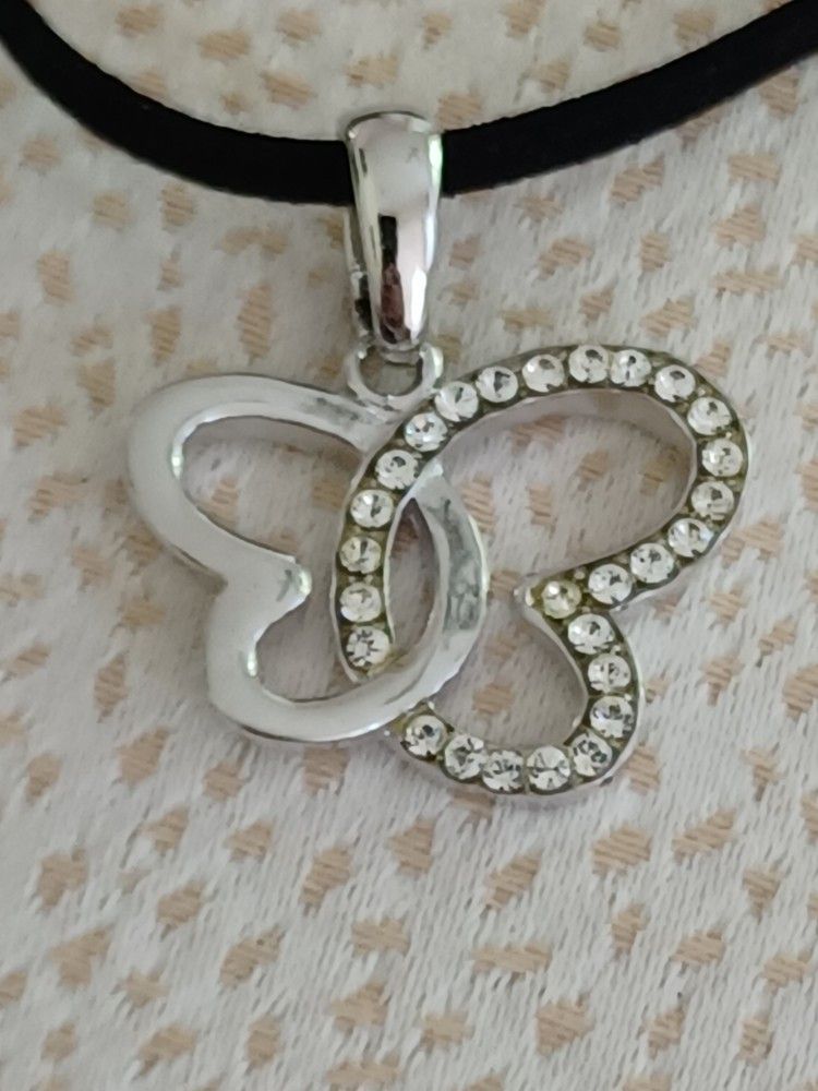 Vtg.Sterling Silver 925- Designer Cz Butterfly Pendant Necklace
