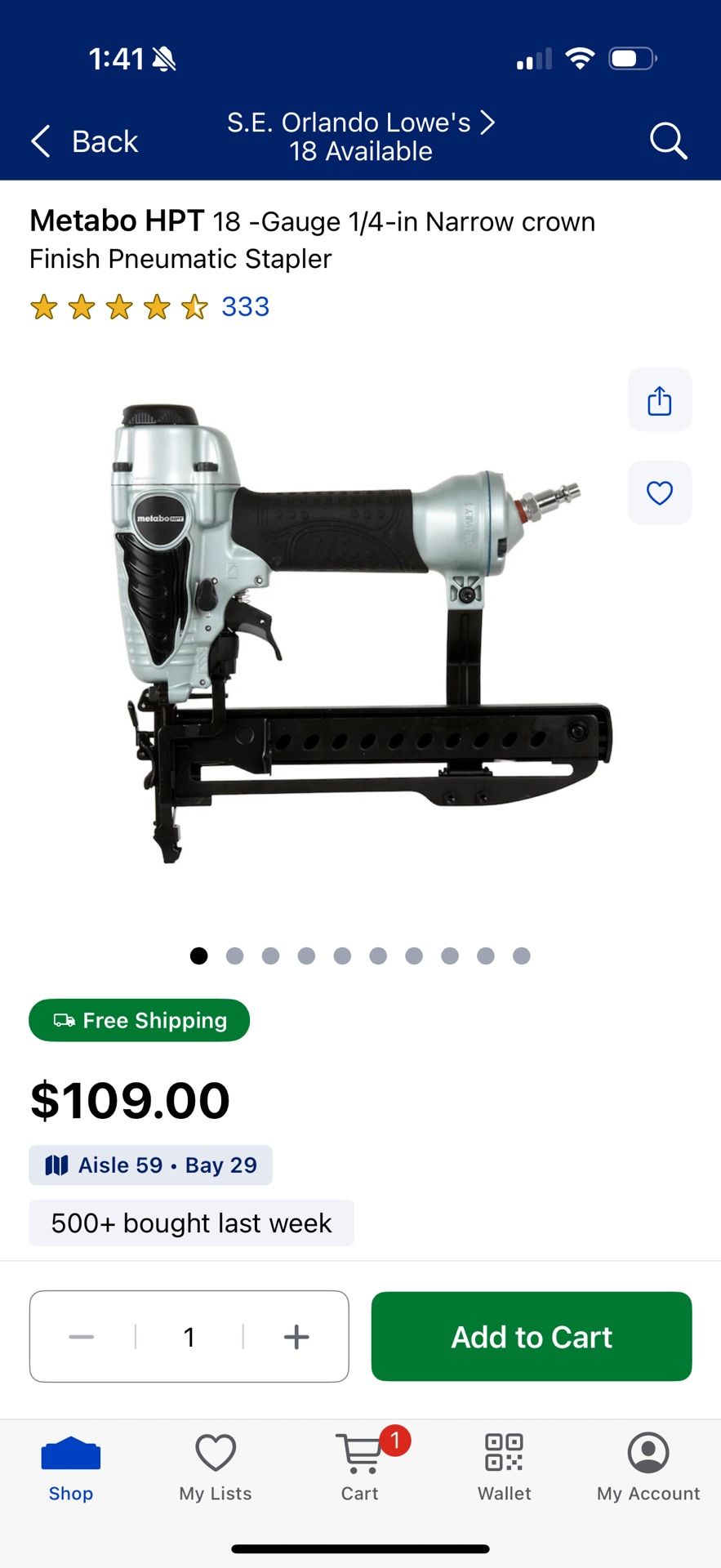 Metabo HPT 18 -Gauge 1/4-in Narrow crown Finish Pneumatic Stapler