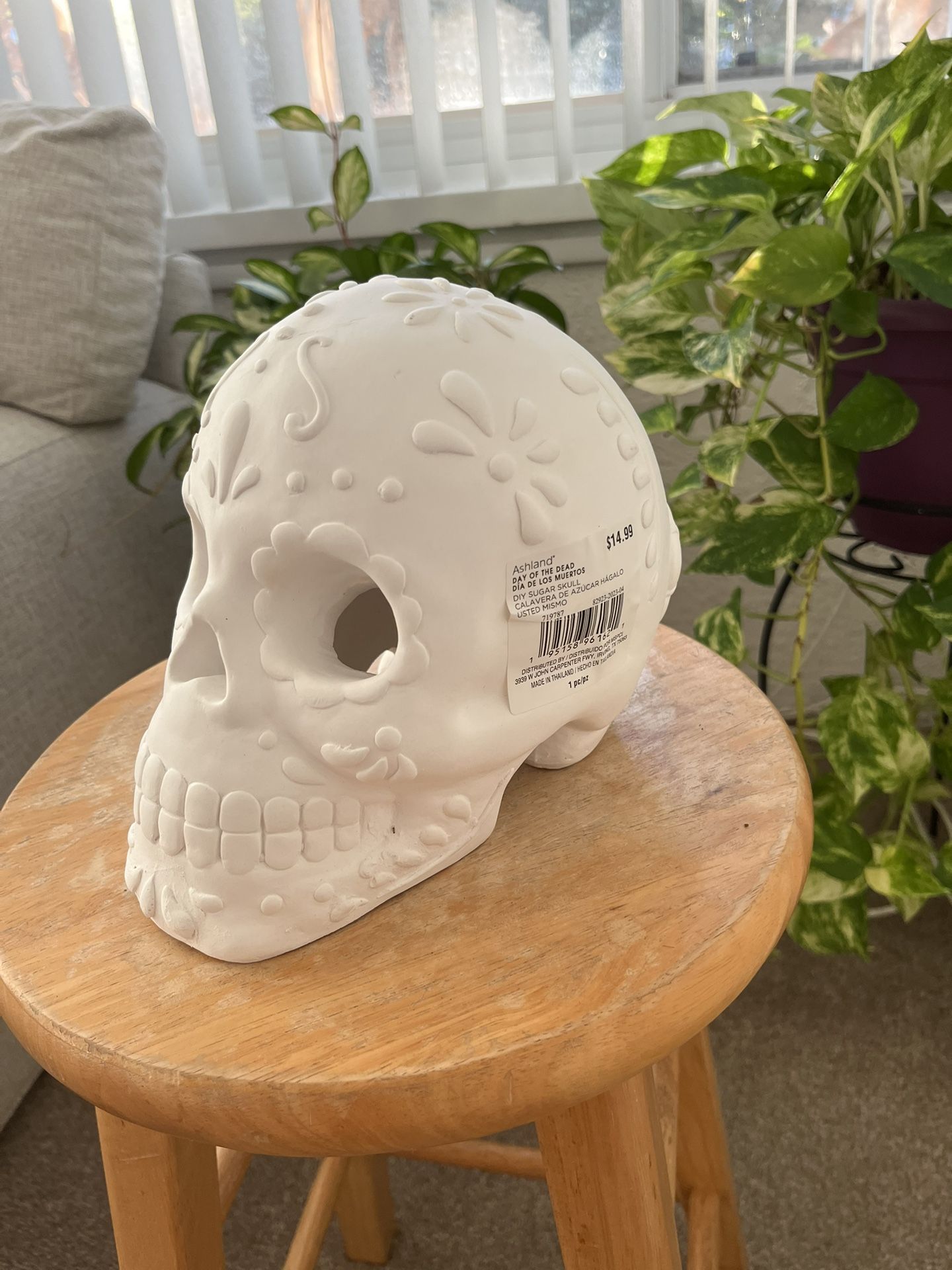 White Ceramic Sugar Skull Decor – Unpainted, Ready to Customize 