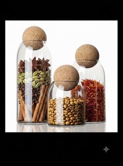 Brand New Set of 3 Clear Glass Storage Jar Containers W/CorkBall Lids