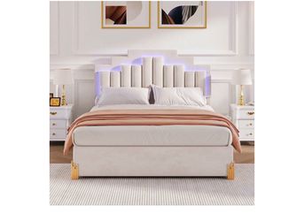 Queen Size Velvet Upholstered Platform Bed Frame + mattress