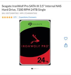 Seagate IronWolf Pro 24TB NAS Hard Drive – Like New – $700 OBO