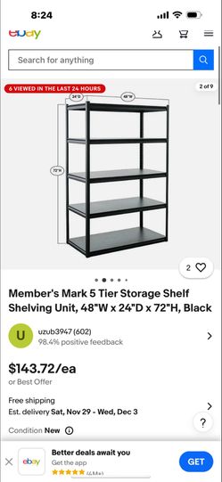 Member's Mark 5 Tier Storage Shelf Shelving Unit