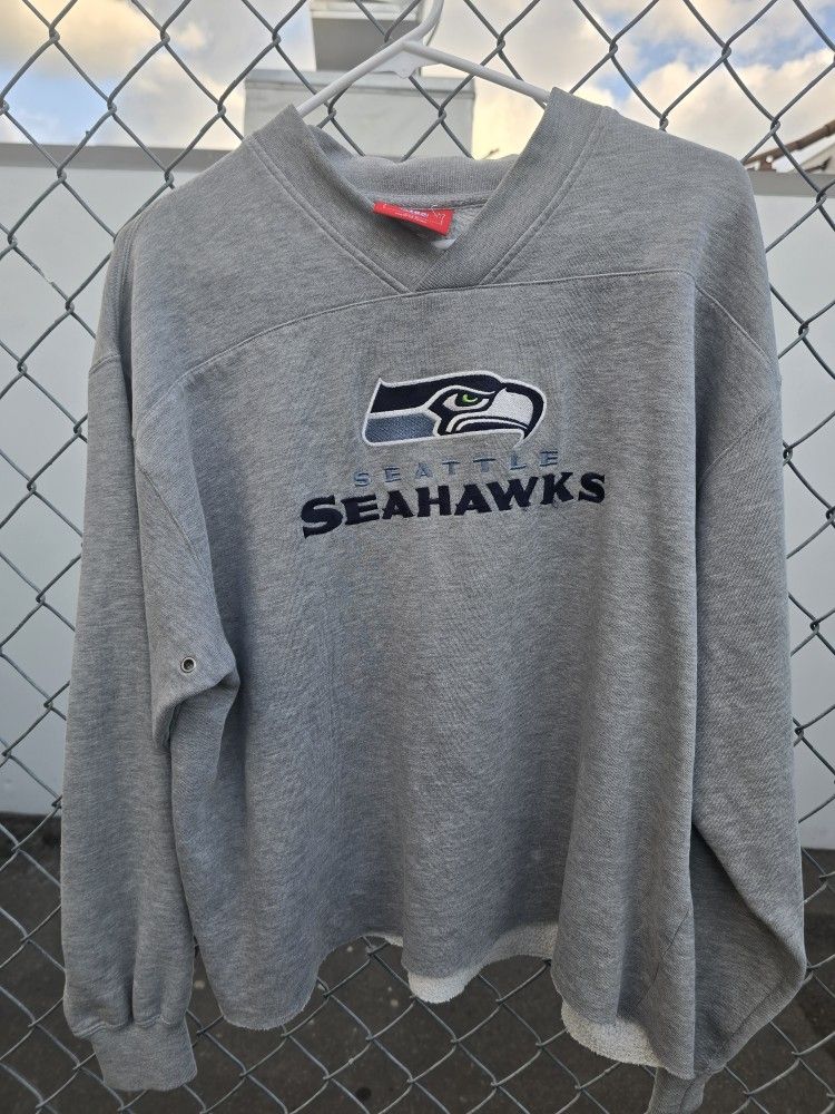 Vintage Seattle Seahawks Nfl Gray Sweatshirt Large Cut Off