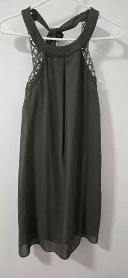 XS Olive Green Halter Dress with Lace Detail