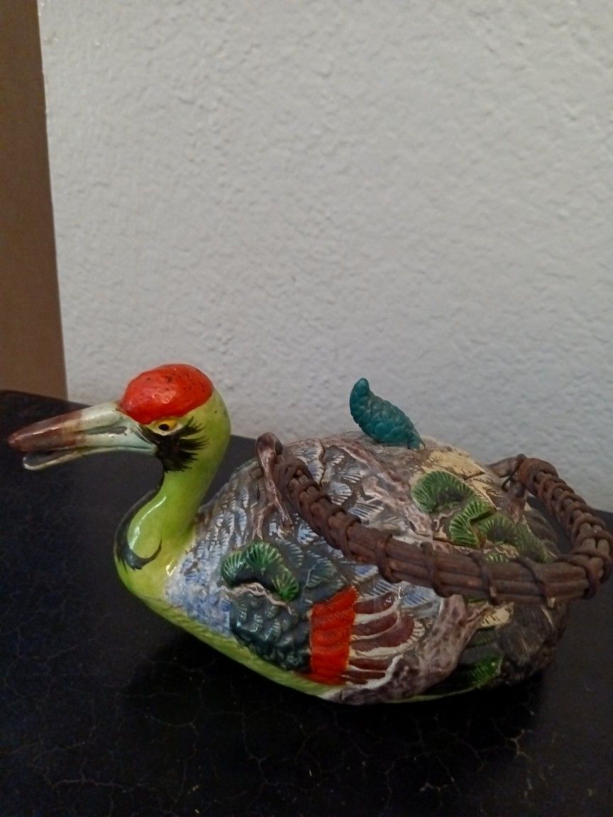 Antique Japanese Banko Ware Figural Bird Water Fowl Tea Pot