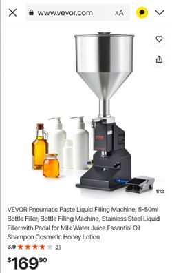 VEVOR Pneumatic Paste Liquid Filling Machine, 5-50ml Bottle Filler, Bottle Filling Machine, Stainless Steel Liquid Filler with Pedal for Milk Water Ju