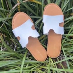 White KOLILI Beach Womens Flat Slide Sandals, Summer Fashion Sandals