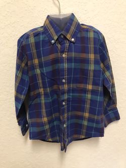 Boys 4T Blue/Green/Yellow Striped Collard/Button Down Long Sleeve