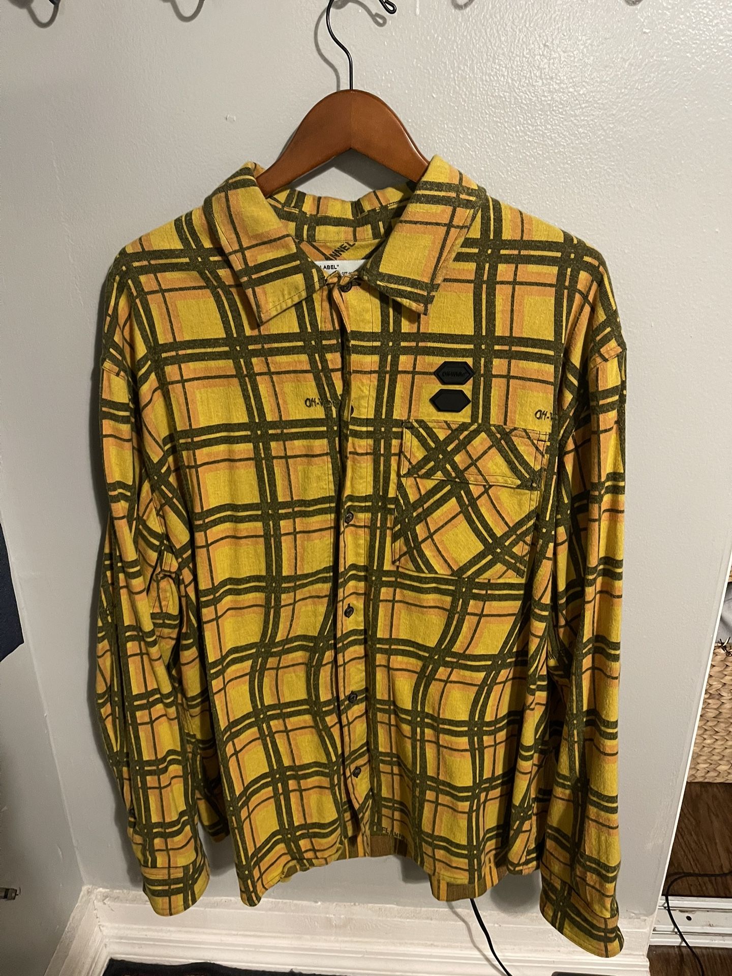 OFF-WHITE C/O VIRGIL ABLOH YELLOW OVERSIZED FLANNEL “CHECK SHIRT” SIZE LARGE