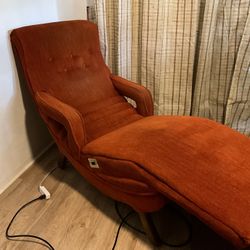 Vintage MCM Orange Chenille Contour Electric Recliner Lounger - Excellent