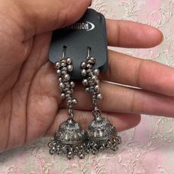 New | Indian Silver Oxidized Jhumka Earrings