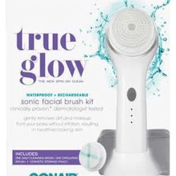 Conair True Glow Sonic Facial Brush Kit, Waterproof and Rechargeable with 2 Brush Heads and Cosmetic Storage Pouch

