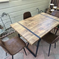 Beautiful Wooden Dining Set With 4 Suede Chairs